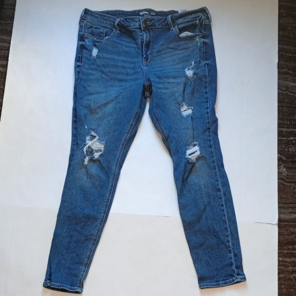 Women's Size 16 Old Navy Blue Distressed Rockstar Super Skinny Jeans Mid-Rise